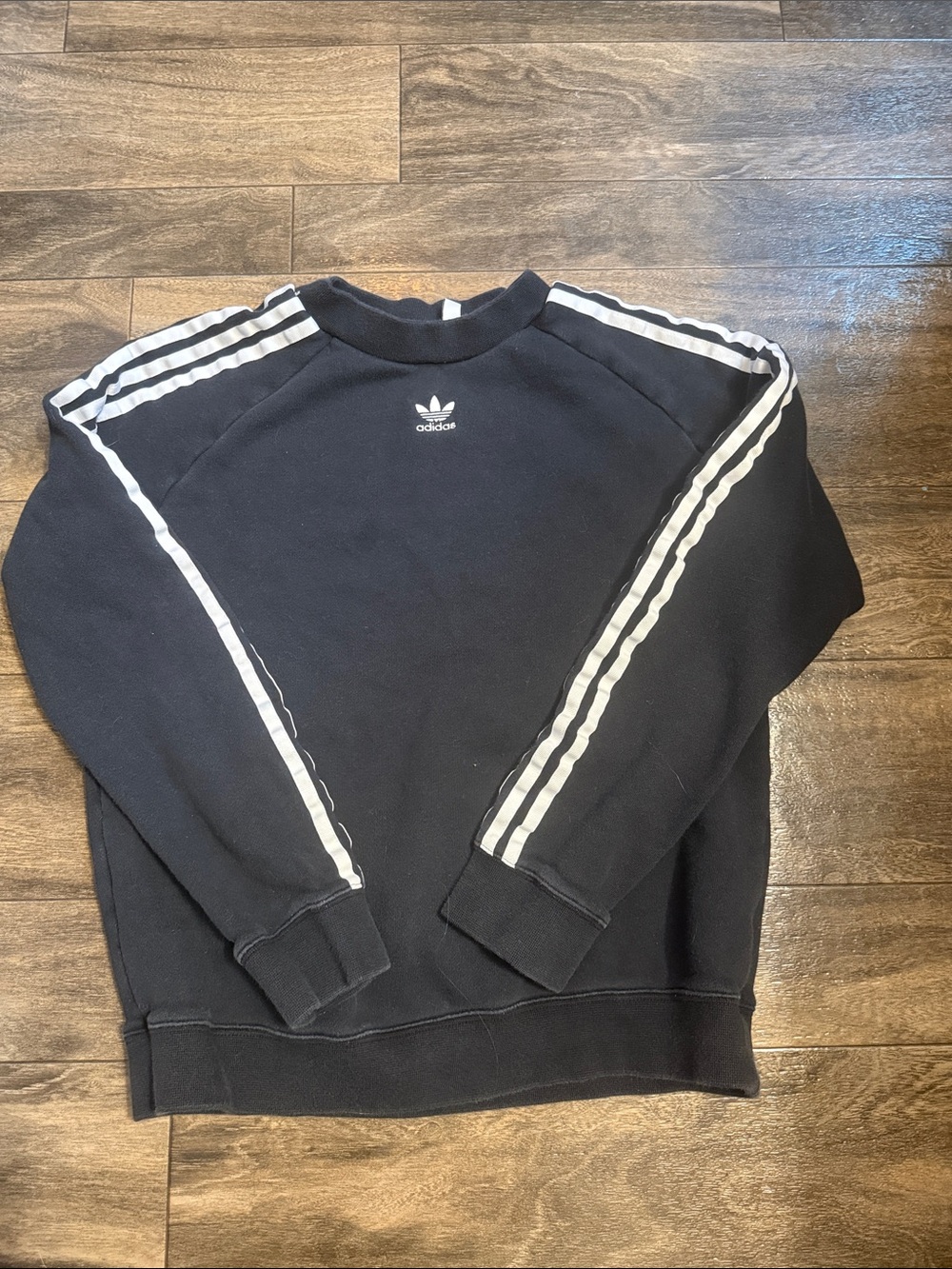 adidas Black Crewneck Sweatshirt with White Three-Stripes